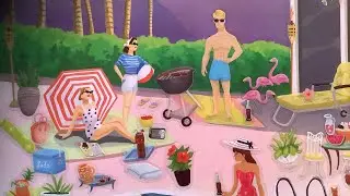 ASMR - sticker book, 1960s pool party. Soft spoken
