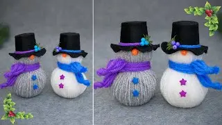 Without knitting!  Wonderful Snowmen made from yarn☃️Even a beginner can do it🎄Christmas decor DIY❄️