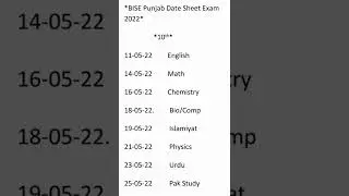 10th Date sheet punjab board 2022