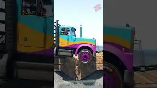 Chained Flatbed Trucks Lifting Big Fish vs Wood Stack #shorts #beamng #beamngcrashes #beamngdrive