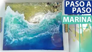 Marinas con resina. Pintar paso a paso mar, playa, arena, conchas y olas. OCEAN, WAVES, BEACH RESIN.