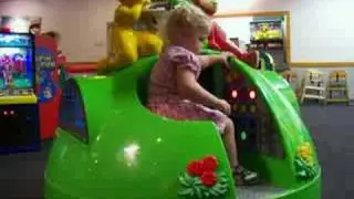 Salem on the Teletubbies ride at Chuck E. Cheese's