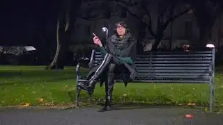 Crossdressing in the park: Leather trousers and black knee-high boots 💕🖤 