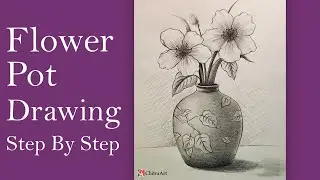 Beautiful Flower Pot Drawing with Pencil Shading Step By Step | How to Draw Flower Pot for Beginners