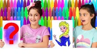 3 MARKER CHALLENGE! SIS vs SIS 😄 DISNEY FROZEN Elsa, MLP and Minions Edition!