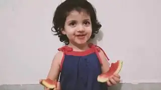 Baby eats watermelon for the first time