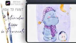 How to Paint Loose Watercolor Animals in Procreate - IPad Digital Tutorial: Cute Hippo Illustration