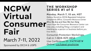 NCPW Virtual Consumer Fair 2022 DCCA RICO CRC Debora Sanehira