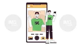 Asian man making selfie on phone line 2D animation