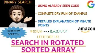 Search in Rotated Sorted Array-(Google, Amazon, Microsoft....🤩):Live Coding 🧑🏻‍💻👩🏻‍💻