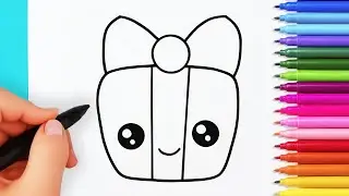 How to draw сute gift box | Drawing and coloring gift box easy