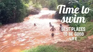African boys swimming in the river//beautiful African life