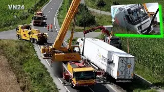 VN24 - Truck driver apparently prevents tragedy - Crane helps with recovery from ditch