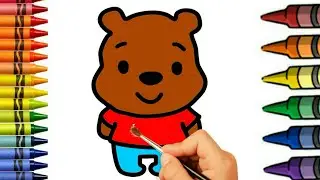 Easy teddy bear drawing for kids and toddlers| learn color along with this video