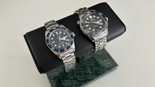 Wristonomy (The Watch Stand) Luxury Marble & Leather Watch Stand. Omega SMP Diver 300M & Tudor BB58