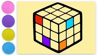 Sand Painting coloring Rubik’s cube for kids and toddlers | drawing and painting