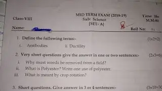 Science Class 8 (2019-20) Half Yearly Exam Question Paper | CBSE