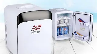 NETTA 15L Mini Fridge with 12V Car Socket and UK Main Plug - Black & White