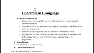 OPERATORS IN C and TYPES of operators BEGINNER FRIENDLY