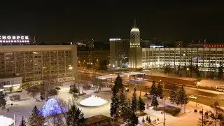 Ночной Красноярск. Театральная площадь. 4К