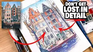 URBAN SKETCHING loose ink & watercolor tutorial | Easy Step by Step Process