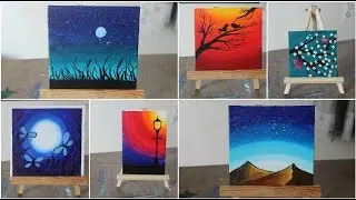 6 Paintings For Beginners || Complete Guide on Blending Techniques  || Painting on 6 Tiny Canvases