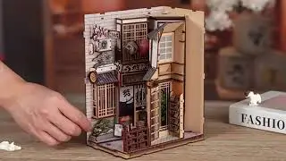 Japanese Alley Cat DIY Book Nook Kit | Wooden Miniature Bookshelf Insert