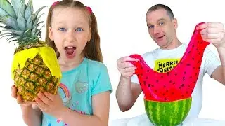 Lisa and dad eat and joke on vacation