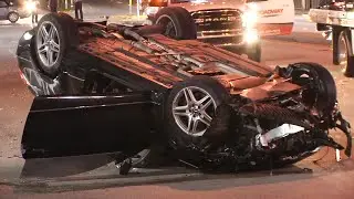Woman In Trauma After 3 Car Crash Including Rolled Over Mercedes Benz Destroyed In Miami Florida USA