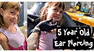 Kids Ear Piercing - 5 Year Olds Ears Pierced with Needle Professional Piercing Shop / Tattoo Parlor