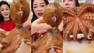 The cute girl eating cuttlefish of seafood # 315