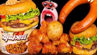 Supreme Sauced Chicken, Kielbasa & Black Bean Noodles! ASMR Mukbang Eating Show!