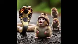 The small monkeys with king cobra created by AI.#AI #shorts #Lovely