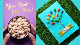 How To Make New Year Card Using Pista Shells, Pistachios Crafts, Greeting Card, DIY, 2024 New, Ideas