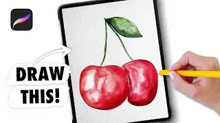 Procreate Drawing for Beginners! Watercolor Cherries Digital Art Tutorial