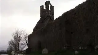 random abandoned church with crows ireland