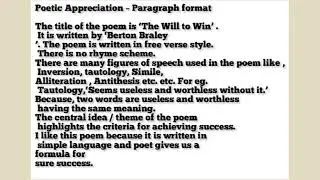 3.4 the will to win appreciation class 10th SSC English paragraph format