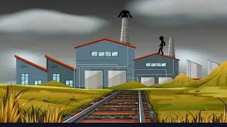 stickman fight at factory scene