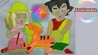 Ash and Serena childhood drawing by pocket gangsters world