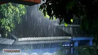 Super heavy Rain,thunderstrorm, beatyfull Indonesia village