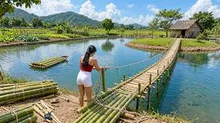 TIMELAPSE | Building a Strong Bamboo Bridge to a Small Island in the Fish Pond