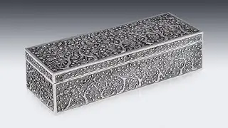 ANTIQUE 19thC CHINESE EXPORT SOLID SILVER CHERRY BLOSSOM BOX, WANG HING c.1890