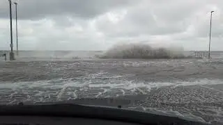 High tide on Prestatyn promenade during Storm Ciara, February 11, 2020