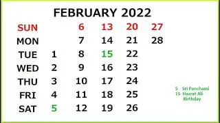 Calendar February 2022