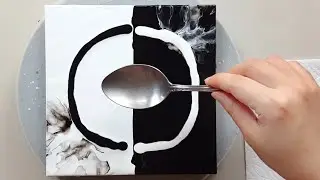 (925) Black & White | Half & Half Flower | with a Spoon | Acrylic pouring | Designer Gemma77