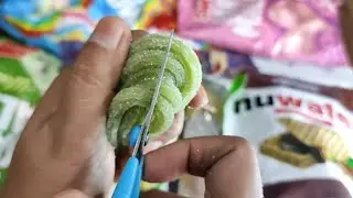 Gummy rope with sugar powder sour, sweet, bitter.                     cutting🤤😚🤗 WAIT FOR THE TWIST