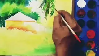Village scenery drawing with watercolor / Watercolour painting