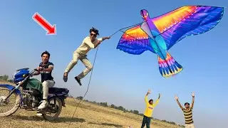 Unique Sparrow Kite Vs Big Plasticbag Kite Flying With Bike | New Kites 