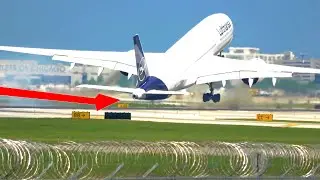 Huge Plane Tail hits the runway while taking off