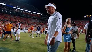 Head coach Hugh Freeze celebrates with family after Auburn beats Alabama A&M